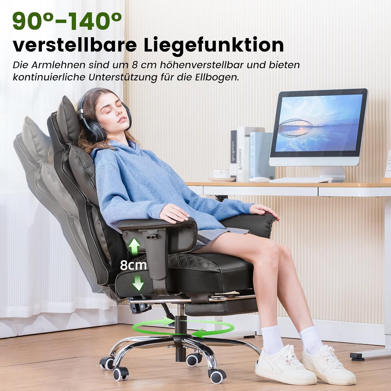 Gaming Chairs - COMHOMA Gaming Chair, Ergonomic Office Chair, Desk Chair with Adjustable Armrests, Pocket Spring Lumbar Support for Large and Tall People, 150 kg, Wide Seat, Jet Black – Bild 5