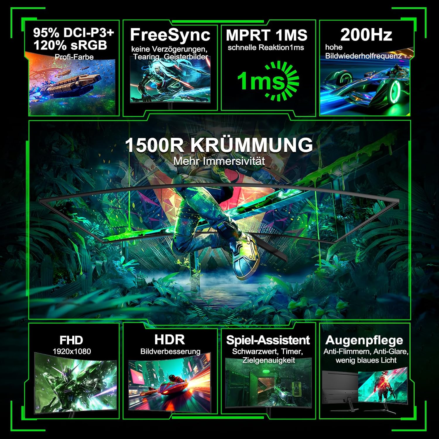 Gaming PC & Gaming Monitors - Minifire Gaming Curved Monitor 27 Inch 200Hz 1Ms 130% sRGB Monitor with Speaker 1920 x 1080 VA Panel (MFG27C1 with HDMI Cable) – Bild 8