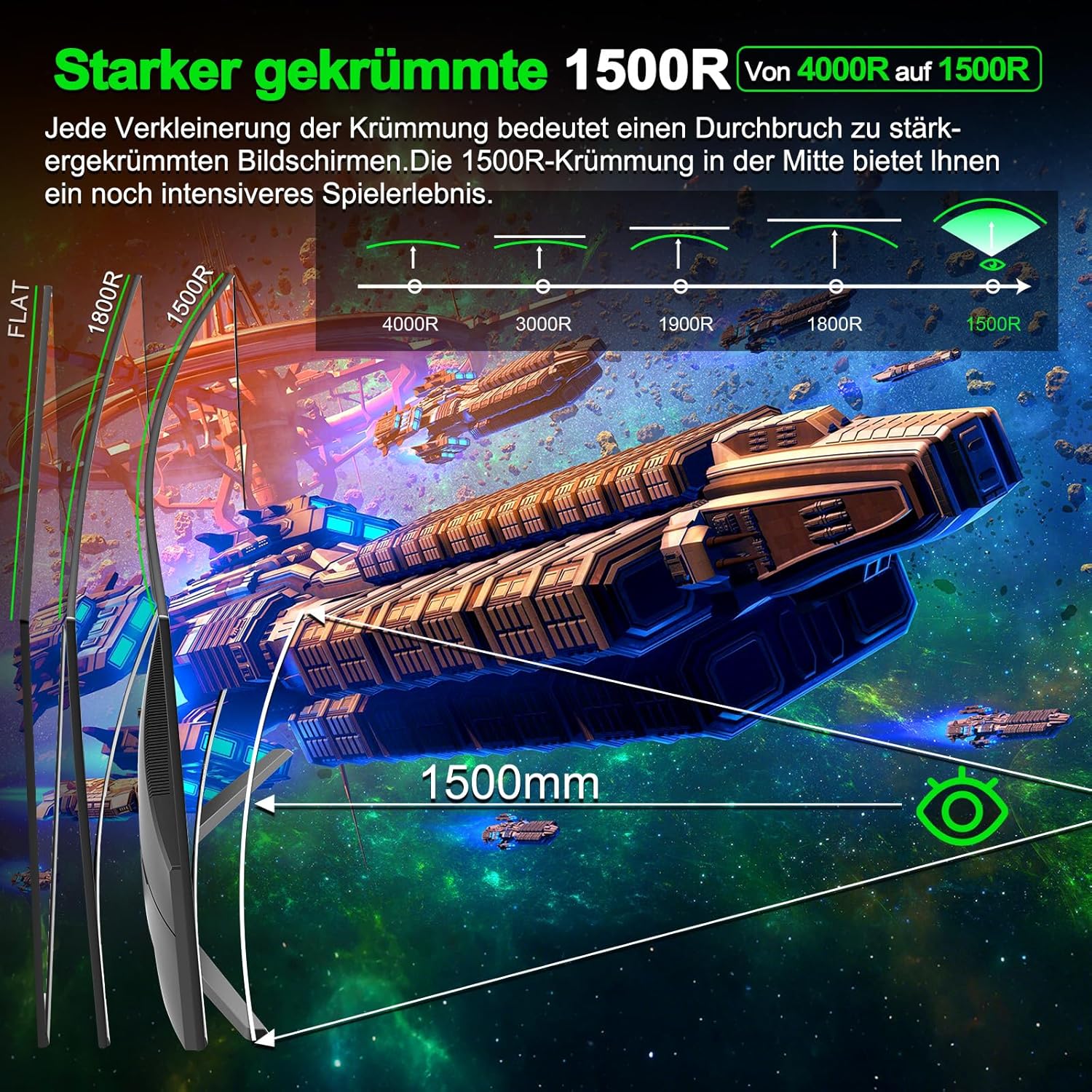 Gaming PC & Gaming Monitors - Minifire Gaming Curved Monitor 27 Inch 200Hz 1Ms 130% sRGB Monitor with Speaker 1920 x 1080 VA Panel (MFG27C1 with HDMI Cable) – Bild 3