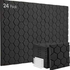 Streaming-Equipment – Acoustic Foam, Pack of 24, Acoustic Panels, Sound Absorber, 30 x 30 x 2.5 cm, Sound Insulation, Sound Insulation Mat, Podcast, Studio, Gaming Decoration, Streaming Accessories, Acoustic Panels, Black