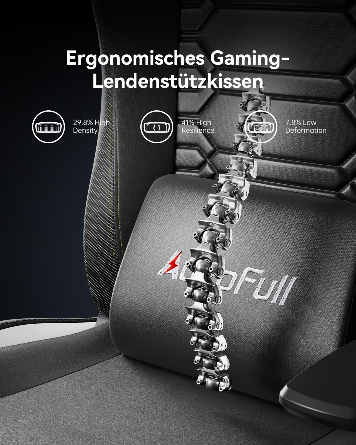 Gaming Chairs - AutoFull C3 Ergonomic Gaming Chair with 2D Armrests, Footrest, Headrest & Lumbar Cushion, 150 kg Load Capacity, Premium Abrasion-Resistant Leather (Black) – Bild 4