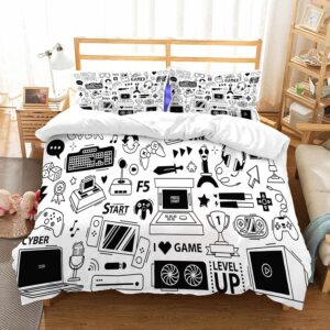 Streaming-Equipment – Bettwäsche Set 100% Baumwolle ist,Gaming-Streaming-Doodle. Gamer-Ausrüstung für Spiele und Controller für Cyberspo,und allem auch für Personen mit Hautsensibilisierung empfohlen 228x264cm
