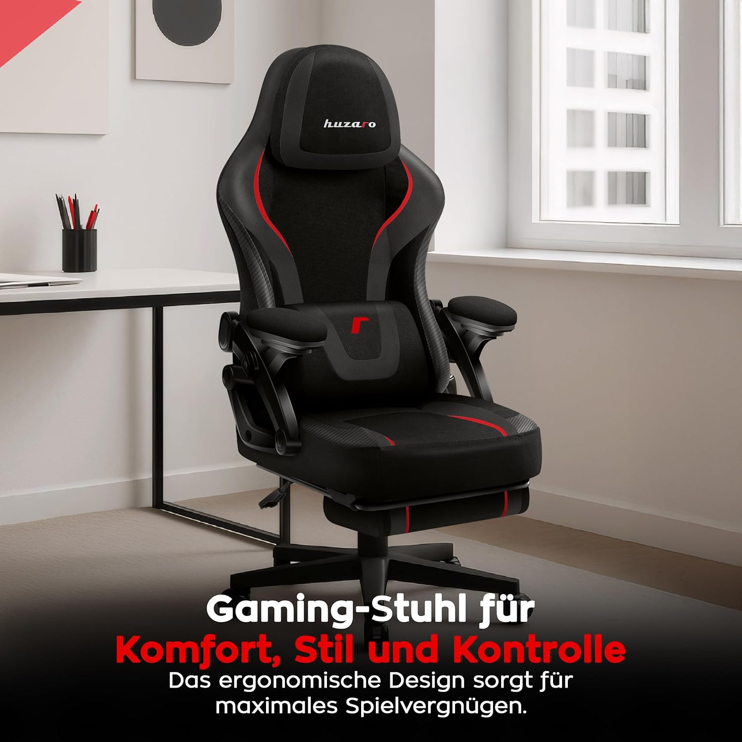 Gaming Chairs - huzaro Force 4.6 Carbon Gaming Chair with Footrest and SoftFlex Mechanism, Ergonomic Chair with Adjustable Headrests and Lumbar Cushion, for Gamers and Office, Pack of 1 – Bild 3