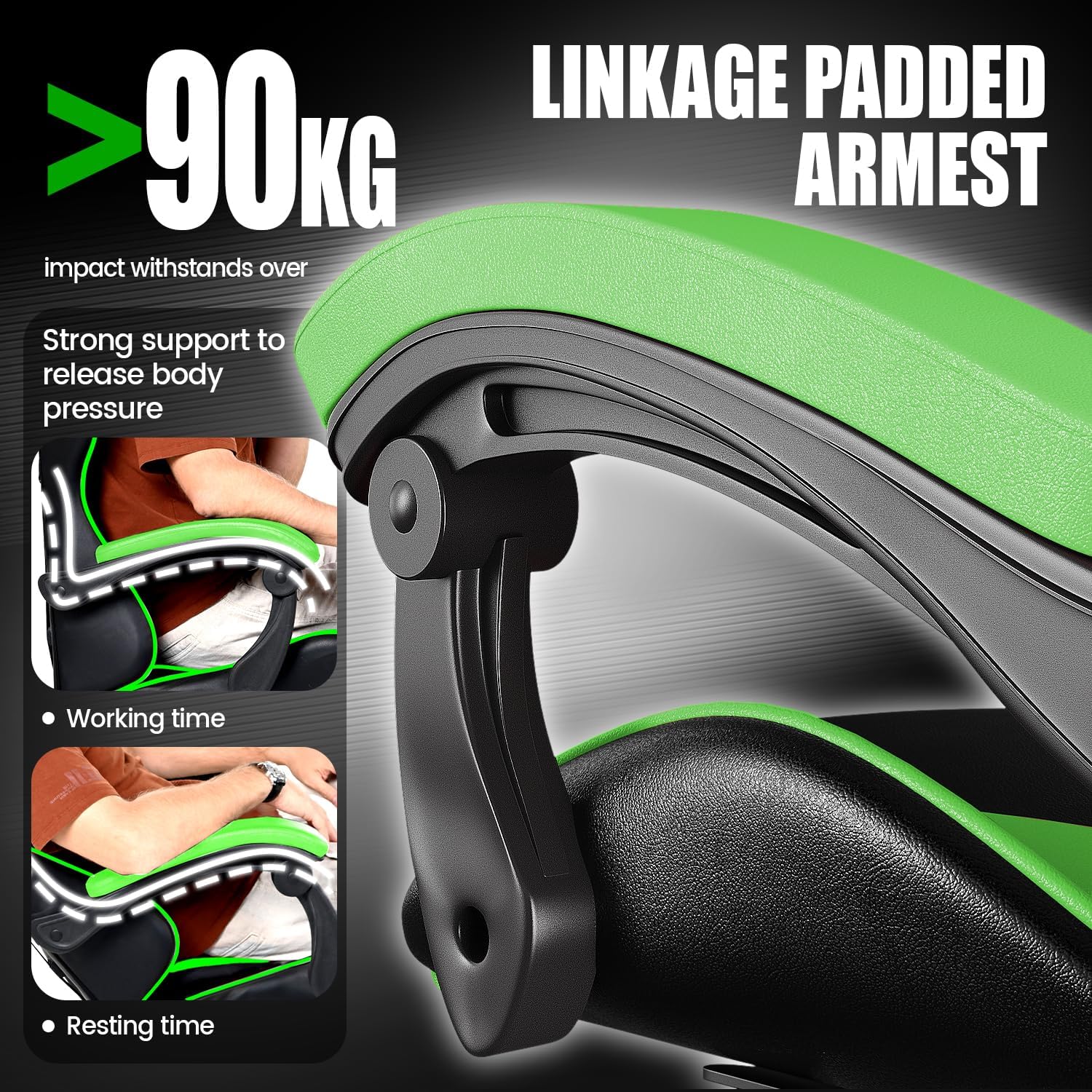 Gaming Chairs - Gaming Chair Ergonomic PC Chair Gaming Height Tilt Angle Adjustable, PU Leather with Padding Headrest, Gamer Chair for Children Teenagers Adults Gaming Office (Black/Green) – Bild 5