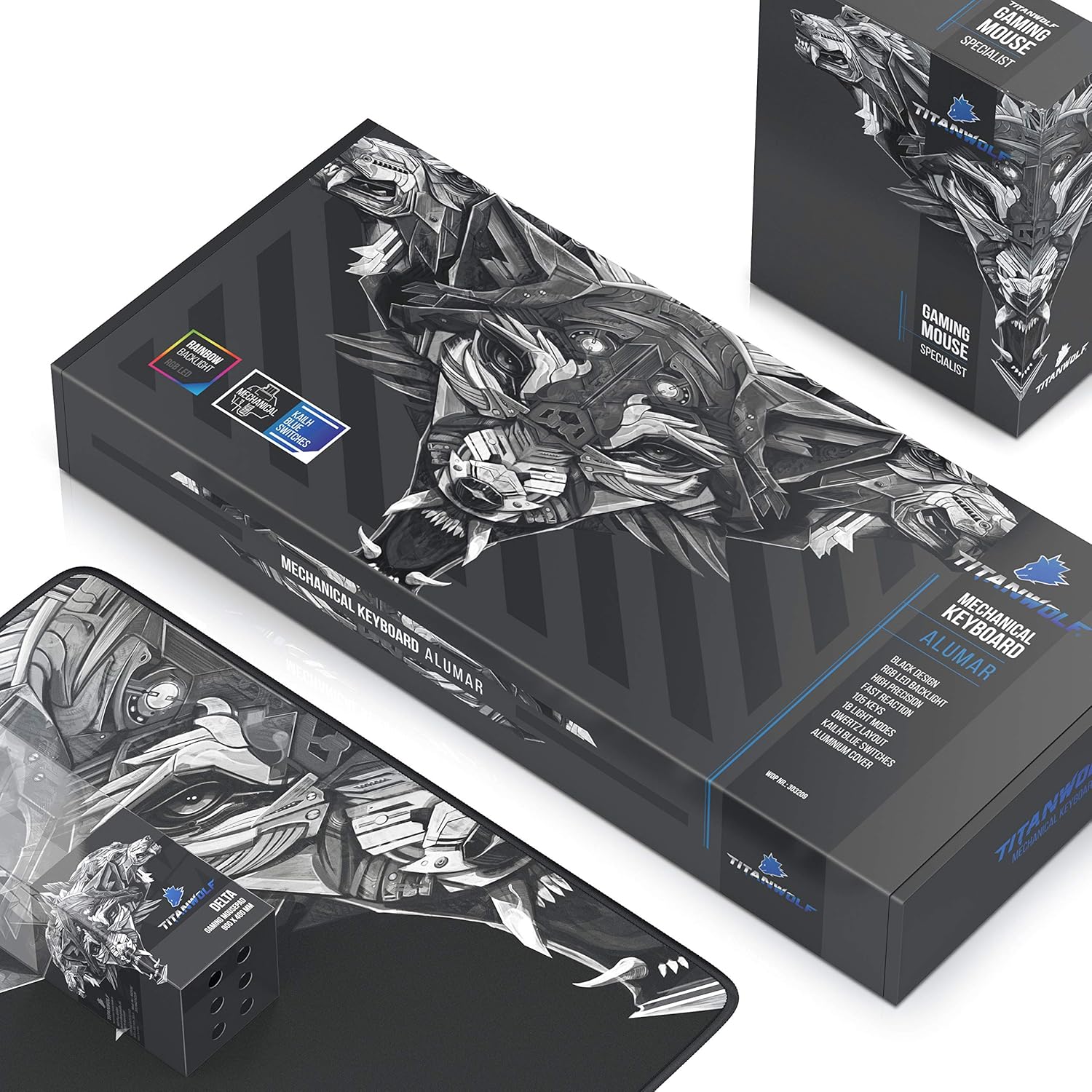 Gaming Tastatur & Maus - Titanwolf Gaming Set Mechanical Keyboard Aluminium MMO 10800dpi Gaming Mouse Specialist XXL Mouse Pad Mechanical Keyboard Anti-ghosting LED Backlight 19 Light Modes Macro Mode – Bild 7