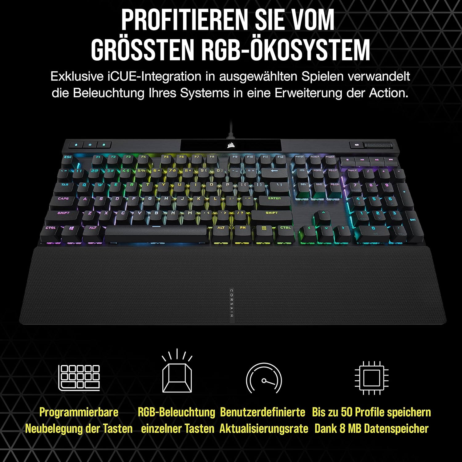 Gaming Tastatur & Maus - Corsair K70 RGB PRO Mechanical Wired Gaming Keyboard - Cherry MX Red Linear Switch, SOCD, PBT Double-Shot Keycaps, 8000Hz Hyper-Polling, NKRO, Tournament Switch, QWERTZ DE - Black – Bild 7