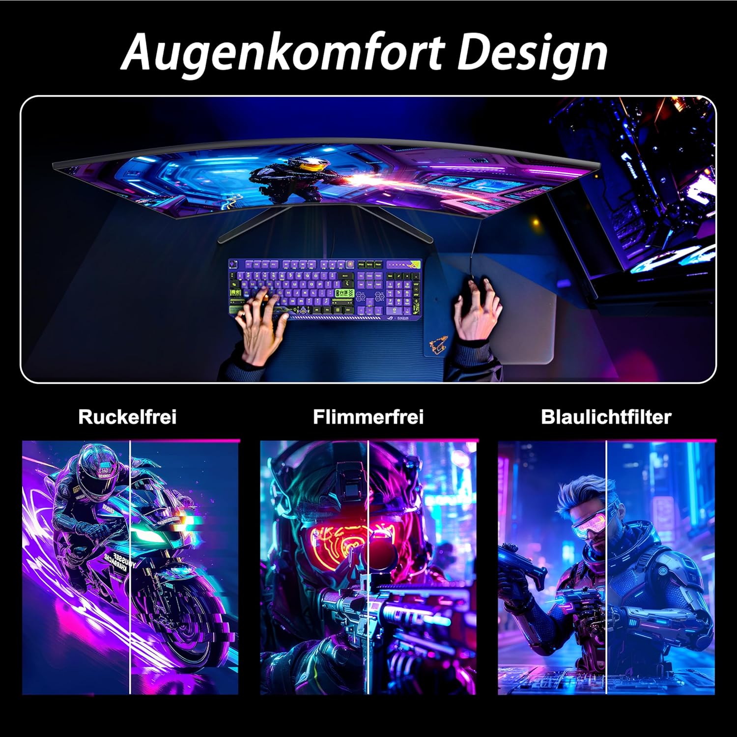 Gaming PC & Gaming Monitors - Amzfast AMZG32C1F Curved Gaming Monitor 32" 240Hz FHD 1ms MPRT Adaptive Sync sRGB 120% HDR Flicker Free Low Blue Light HDMI 2.0/DP 1.4 – Bild 8