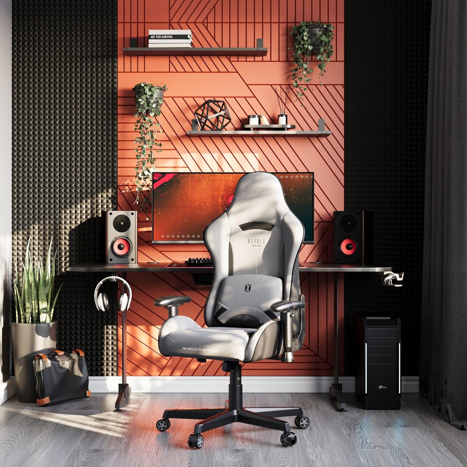 Gaming Chairs - Diablo Gamer Chair X-Starter Gaming Chair Ergonomic with Fabric Cover, Adjustable Armrests, Tilt Mechanism, Load Capacity up to 136 kg, Desk Chair, Gaming, Office Chair, Gaming, Grey – Bild 2