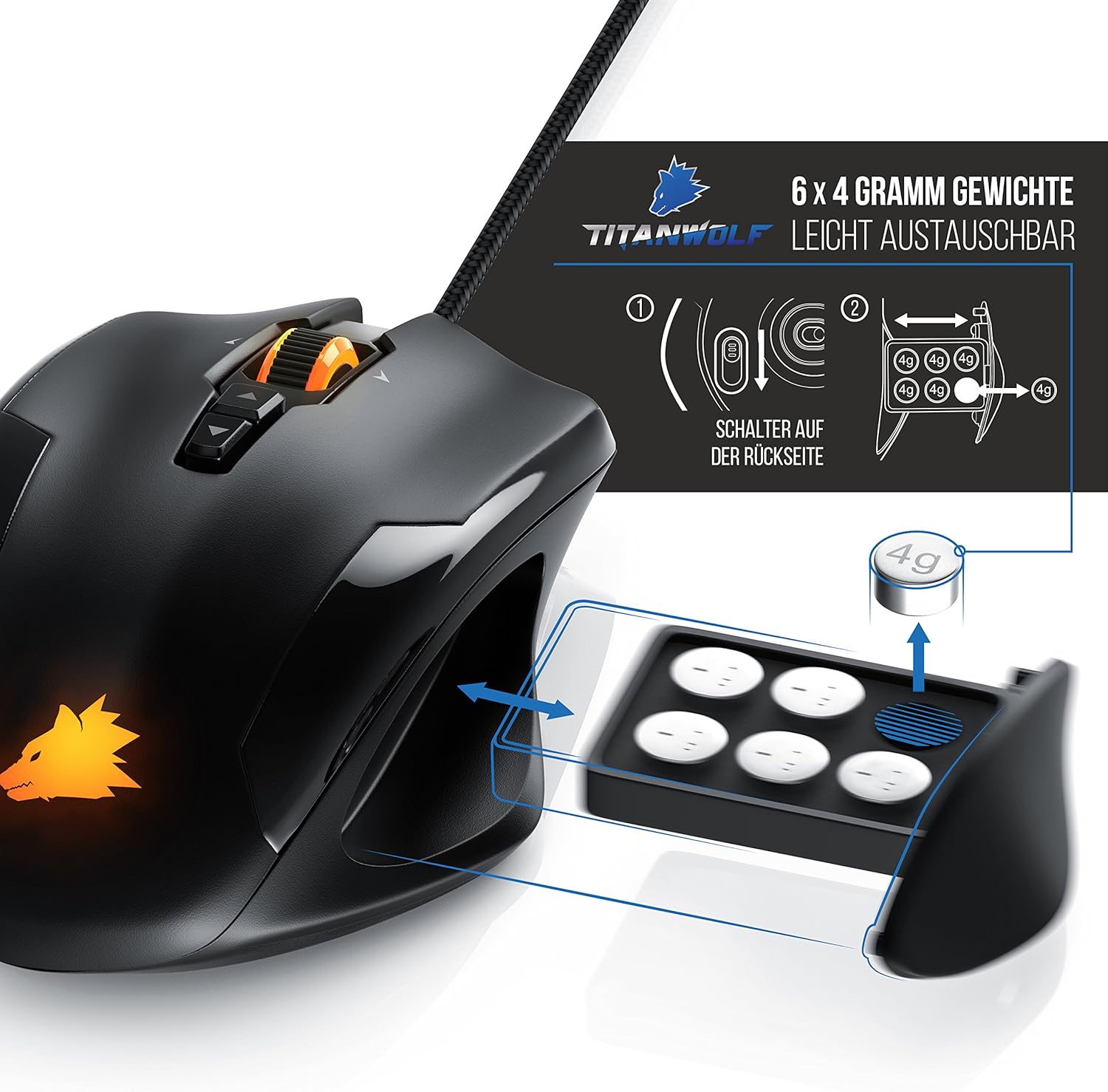 Gaming Tastatur & Maus - Titanwolf Gaming Set Mechanical Keyboard Aluminium MMO 10800dpi Gaming Mouse Specialist XXL Mouse Pad Mechanical Keyboard Anti-ghosting LED Backlight 19 Light Modes Macro Mode – Bild 6