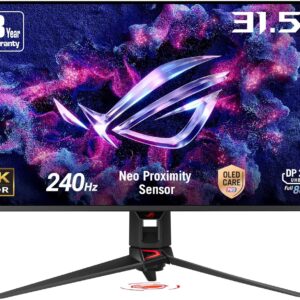 Gaming PC & Gaming Monitors – ASUS ROG Swift OLED PG32UCDMR 32 Inch 4K UHD Gaming Monitor (240 Hz, 0.03ms GtG, G-Sync, FreeSync, AdaptiveSync, 10-bit, DisplayHDR 400, 16:9, 3840×2160, DP 2.1, HDMI 2.1, 90W USB-C, USB-Hub)