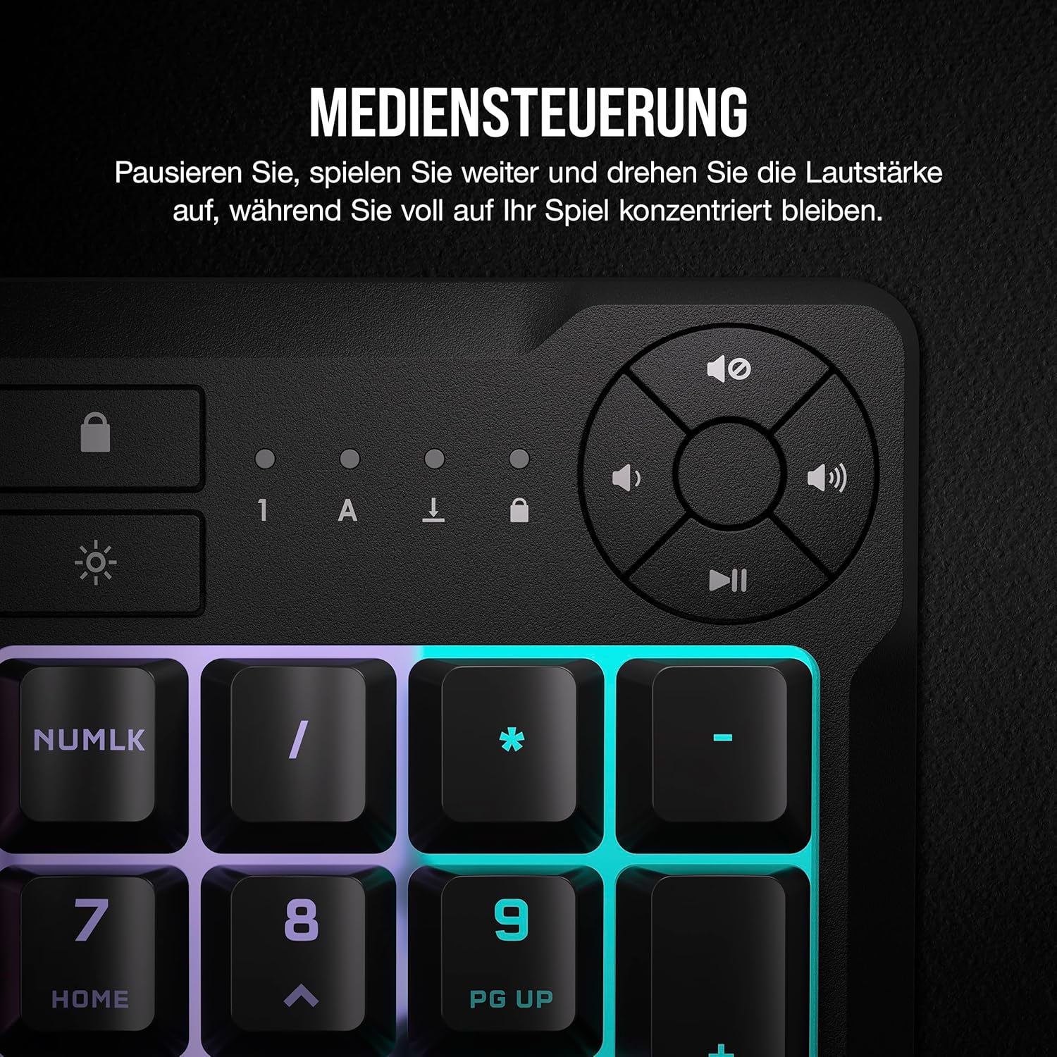Gaming Tastatur & Maus - Corsair K55 CORE RGB Membrane Wired Gaming Keyboard - Quiet, Responsive Switches - Splash Proof - Ten Zone RGB - Media Keys - iCUE Compatible - QWERTZ DE - PC, Mac - Black – Bild 3