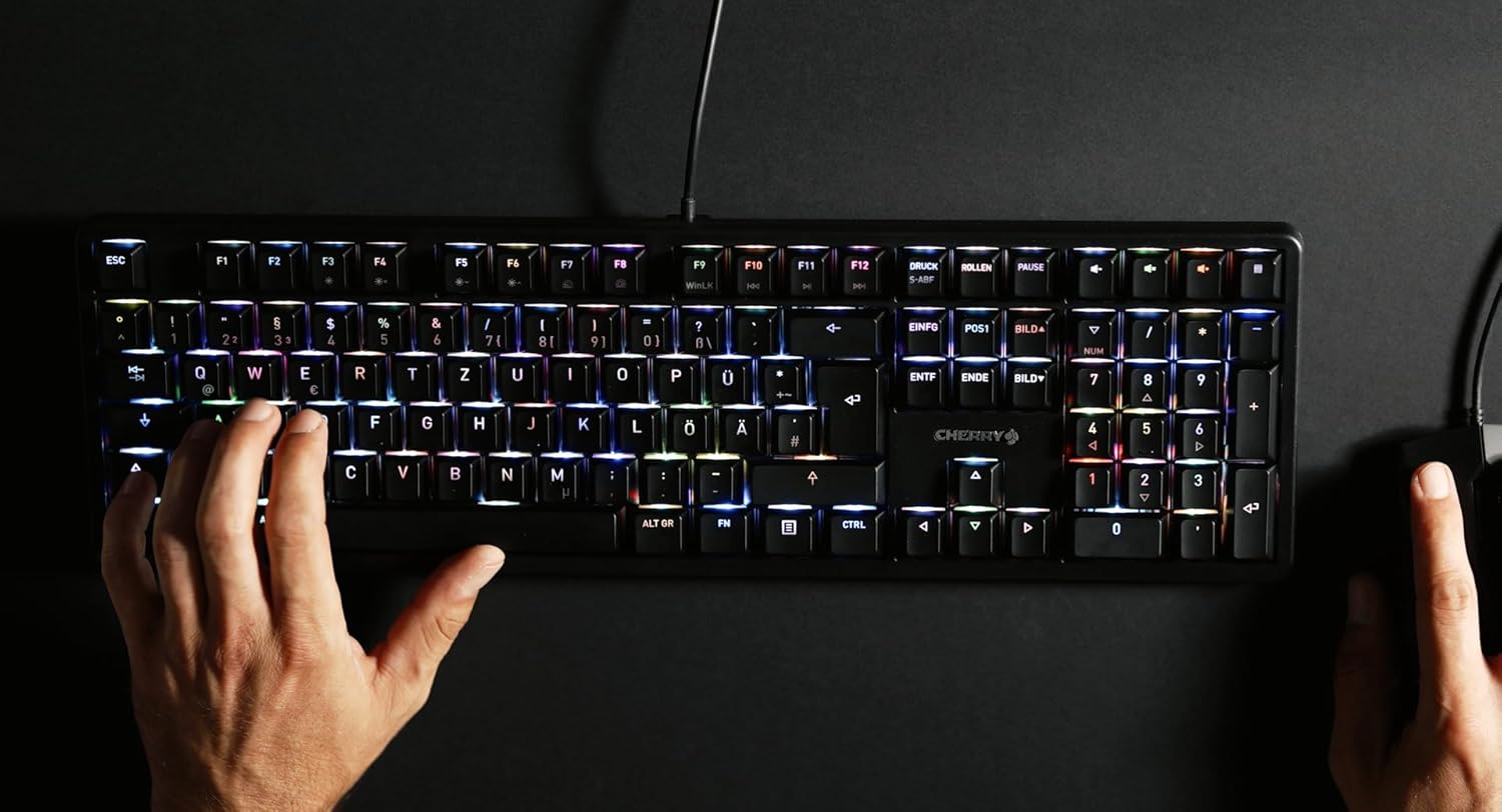 Gaming Tastatur & Maus - CHERRY G80-3000N RGB Mechanical Gaming Keyboard with RGB Lighting, EU Layout (QWERTY), Wired, Original MX Silent Red Switches, Black – Bild 4
