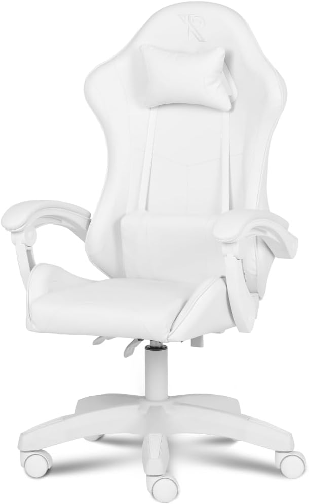 Gaming Chairs - Apollo Gaming Chair, Office Chair, PC Chair, Gamer Chair with Headrest, Lumbar Cushion and Armrests, Adjustable Backrest 90-135°, Gaming Chair, White