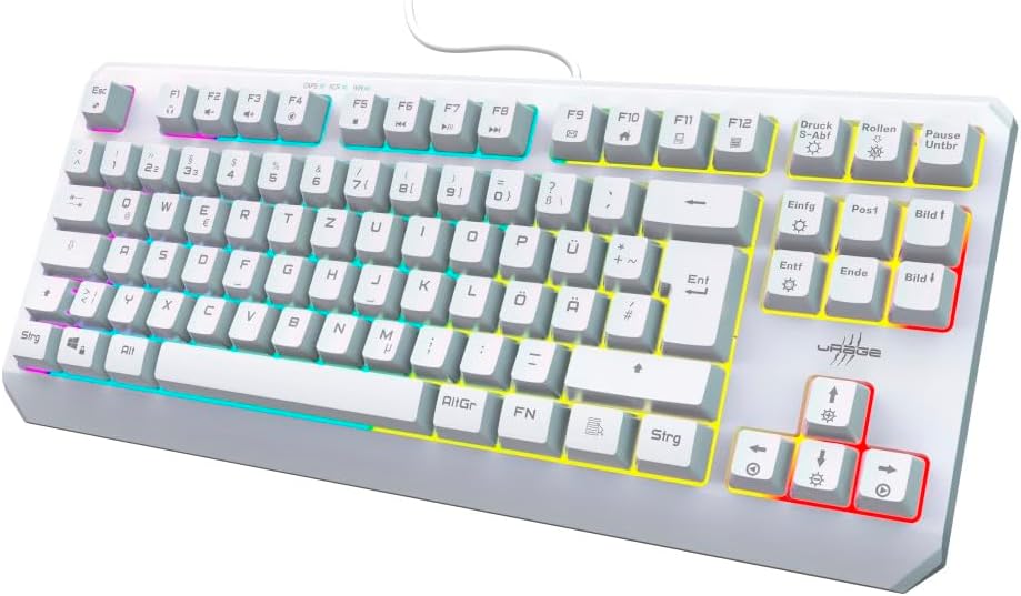 Gaming Tastatur & Maus - uRage Gaming Keyboard "Exodus 220 TKL" QWERTZ (Gamer Keyboard without Numeric Keypad, Tenkeyless DE Layout, RGB Illuminated Keys, Anti-Ghosting) White – Bild 2