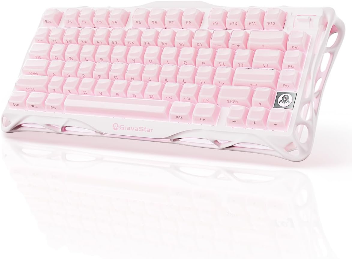 Gaming Tastatur & Maus - GravaStar Mercury K1 Mechanical Keyboard with Aluminium Frame, 75% Wireless Gaming Keyboard, Hot Swap Custom Keyboard with Button, Gasket, RGB Tri-Mode Keyboard, PBT Keycaps, 8000 mAh Pink