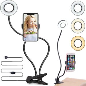 Streaming-Equipment – Retoo LED Ring Light with Tripod Selfie Light, Selfie Lamp Gooseneck Clamp Lamp Mobile Phone Selfie Ring Light Table Ring Light Live Stream Makeup Photography YouTube Vlogs Dimmable Table Ring Light 4