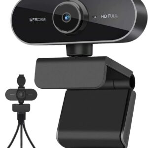 Webcam – Webcam mit Mikrofon und Stativ, 1080P Webcam für PC Laptop Desktop, USB Computer Kamera für Videoanruf und Aufnahme, Studieren, Web Konferenzen, HD Webcam Kompatibel mit Windows, Mac und Android