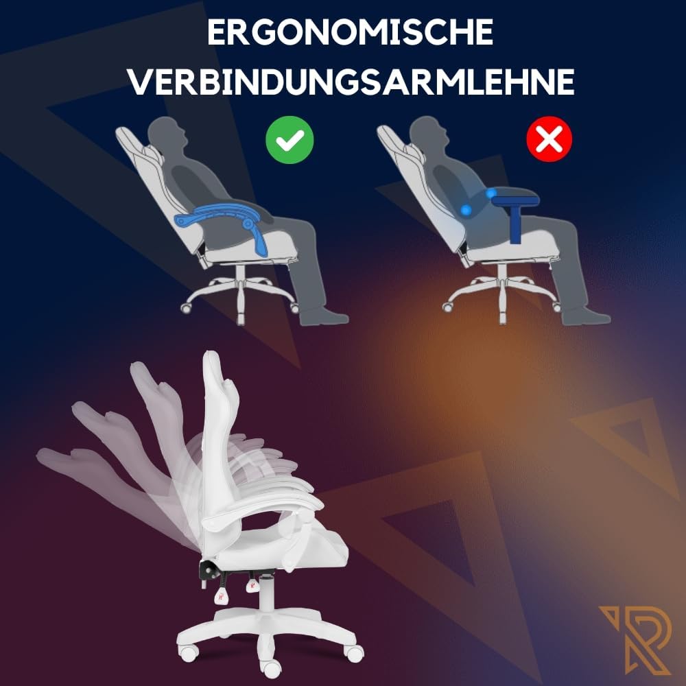 Gaming Chairs - Apollo Gaming Chair, Office Chair, PC Chair, Gamer Chair with Headrest, Lumbar Cushion and Armrests, Adjustable Backrest 90-135°, Gaming Chair, White – Bild 7