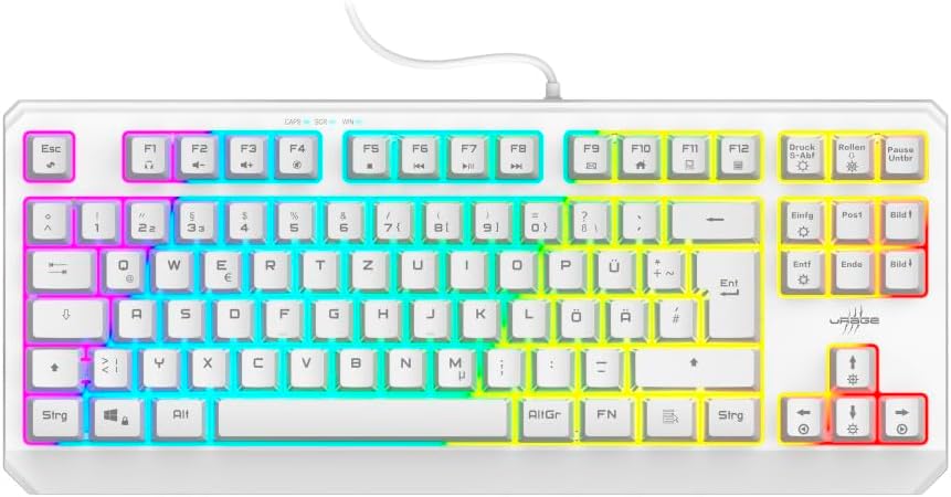 Gaming Tastatur & Maus - uRage Gaming Keyboard "Exodus 220 TKL" QWERTZ (Gamer Keyboard without Numeric Keypad, Tenkeyless DE Layout, RGB Illuminated Keys, Anti-Ghosting) White