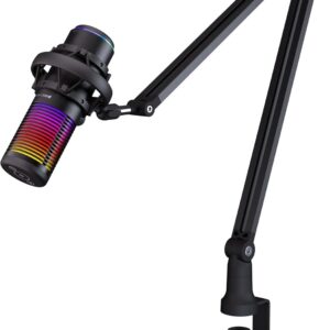 Streaming-Equipment – PREYON Gaming Microphone PC with Arm USB Microphone – Podcast Streaming Studio Laptop Stand Mic Accessories Table Microphone RGB Condenser Mute Stand Microphone Cardioid Omnidirectional – Black