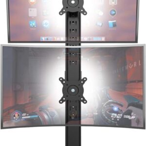 Streaming-Equipment – Hemudu Dual Monitor Stand – Vertical Stacking Screen Freestanding Monitor Stand for Two 13 to 34 Inch Screens with Rotating, Tilting and Height-Adjustable Screen Black