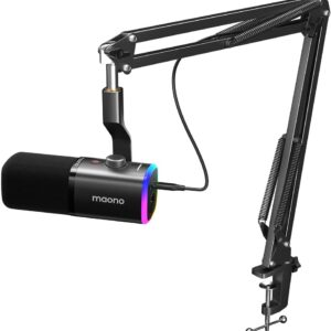 Streaming-Equipment – MAONO XLR USB Streaming Microphone with Arm: Dynamic Microphone with Software, Mute Button, Gain Control for Podcast, PC Gaming, Recording, YouTube Content Creation, Chat, PS4-5 Mac Mixer (PD100XS)