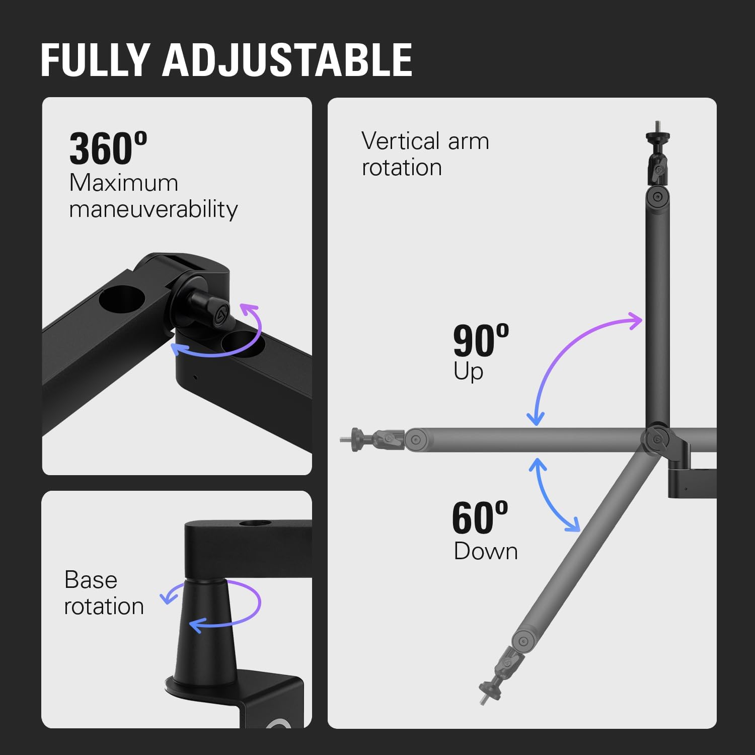 Streaming-Equipment - Elgato Wave Mic Arm LP - Premium Low Profile Microphone Boom with Cable Channels for a Clean Workplace, Table Clamp, Versatile, Fully Adjustable, Ideal for Podcast, Streaming, Gaming, Home Office – Bild 3