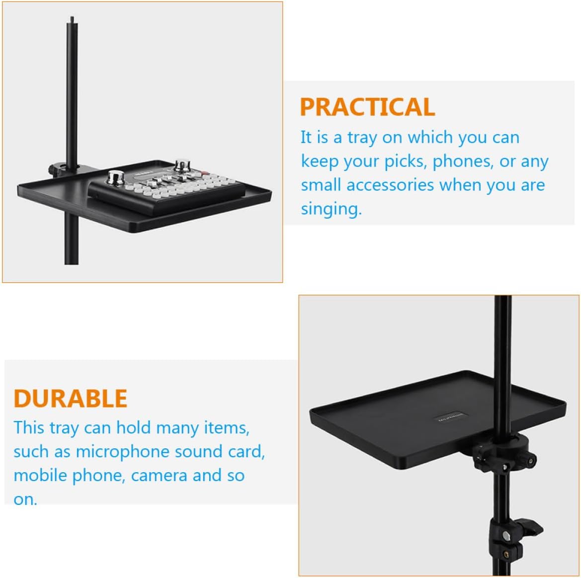 Streaming-Equipment - Multifunktionale Mikrofon Soundkartenablage mit Stabiler O Ring Klemme und Erhöhten Rändern Geeignet für Mikrofonständer und Live Streaming Zubehör – Bild 3