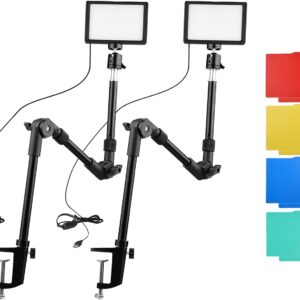 Streaming-Equipment – Andoer 2 Pack USB LED Video Light 3200K-5600K Dimmable with 2 Table Mounts, 2 Ball Head Adapters, 10 Colour Filters (Red/Yellow/Blue/Green/White) for Live Streaming YouTube Video Conference Lighting
