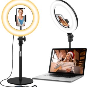 Streaming-Equipment – Ring Light with Tripod, 10.5 Inch LED Ring Light with 3 Light Colours + 10 Brightness Table Selfie Light Ring Light Ring Light Mobile Phone Laptop for Video Conference Streaming Dressing Table YouTube TikTok