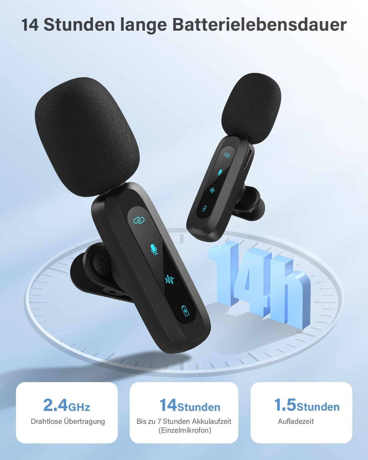 Streaming-Equipment - Wireless Lavalier Microphone for iPhone, iPad, Android Phone, 2-Pack Mini Noise Cancelling Microphone Auto Pairing and Mute and Reverb for Vlogging Video Recording TikTok YouTube – Bild 5
