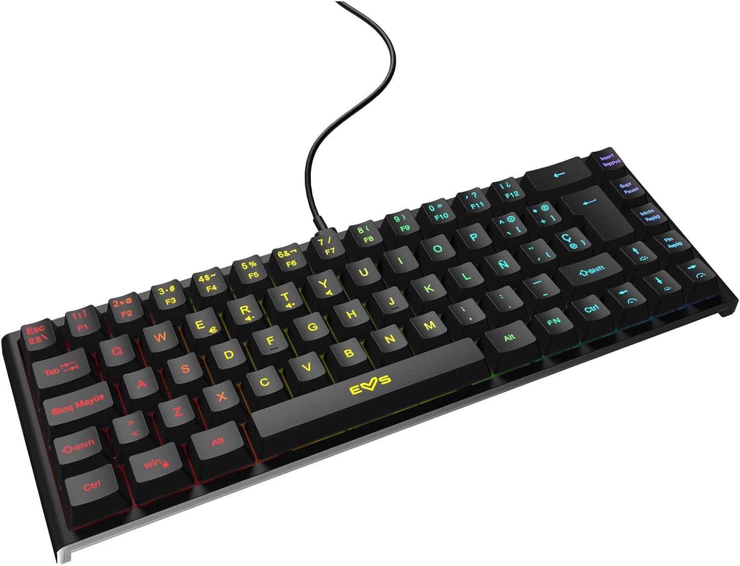 Gaming Tastatur & Maus - Energy Sistem Gaming Keyboard ESG K4 Compact RGB Gamer Keyboard (69 Keys, RGB Lights, Removable Cable, Membrane) - Black