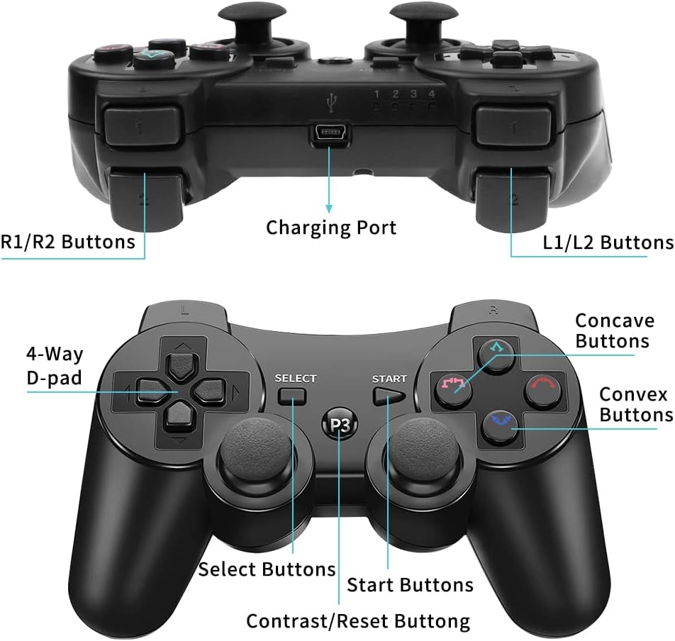 Gaming Consoles & Controllers - Cypin Wireless Controller for PS3 Bluetooth Game Controller Joystick Gamepad Playstation 3 Dual Vibration 6-Axis USB Controller Wireless Joypad (Black) – Bild 4