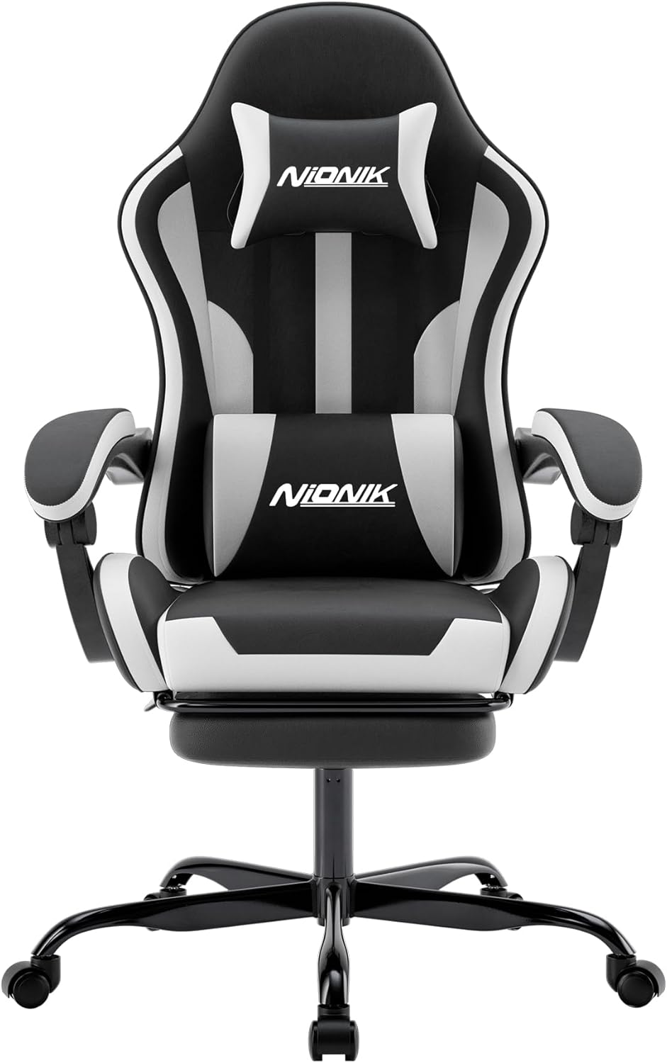 Gaming Chairs - Office Chair, Gaming Chair, Computer Chair with Footrest, Padded Gaming Chair, Gaming Chair for Adults, Swivel Chair, Black and White
