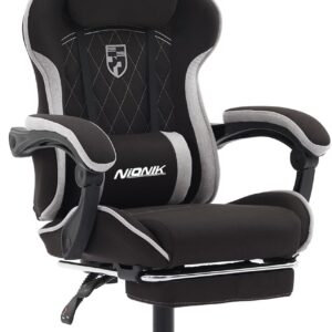 Gaming Chairs – Gaming Chair, Racing Gaming Chair with Footrest, Ergonomic Gaming Chair, Headrest, Adjustable Computer Chair, Height Adjustable, Lumbar Support for Home Office and Gaming, Black Grey