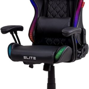 Gaming Chairs – ELITE LED Gaming Chair Pulse for Children, Ergonomic Office Chair, Desk Chair, Executive Chair, Armchair, Racing Gaming Chair, Gaming Chair, Swivel Chair, Faux Leather (Black/White RGB)
