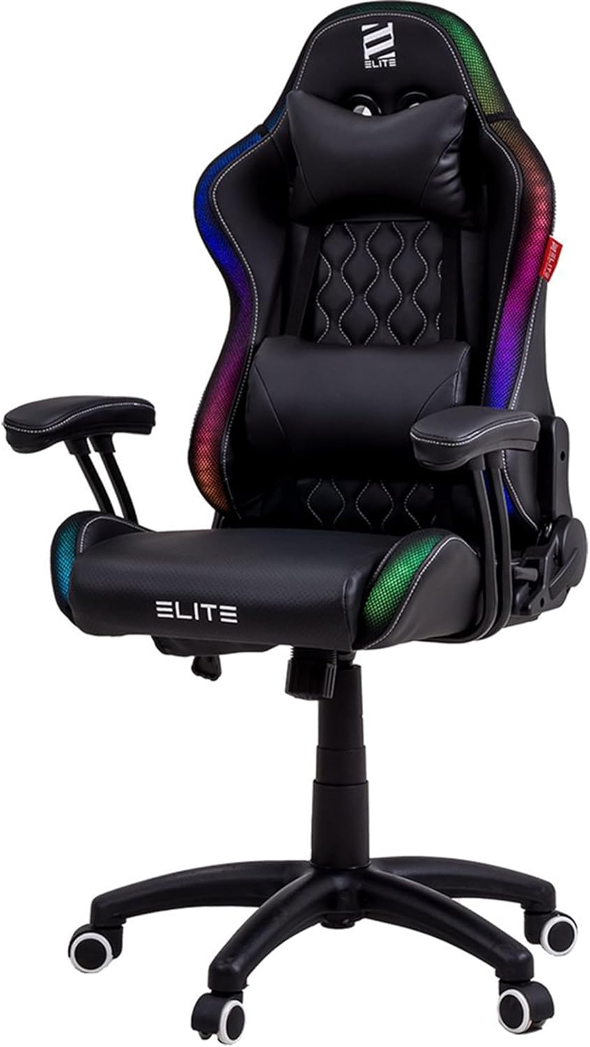 Gaming Chairs - ELITE LED Gaming Chair Pulse for Children, Ergonomic Office Chair, Desk Chair, Executive Chair, Armchair, Racing Gaming Chair, Gaming Chair, Swivel Chair, Faux Leather (Black/White RGB)