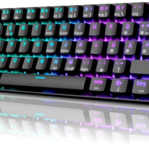 Gaming Tastatur & Maus – RK ROYAL KLUDGE RK61 RGB 60% Mechanical Gaming Keyboard, Wireless/Wired Bluetooth Keyboard with Hot-Swap Enabled Linear Red Switch, Compatible with Multiple Devices, Black (QWERTZ)