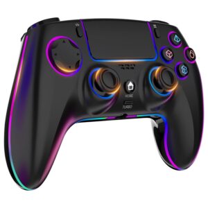 Gaming Consoles & Controllers – MYSTILUCK Wireless Controller for PS-4/PS-3/Pro/PC/MAC/iOS/Android/Steam Deck, Gamepad with 7 Colours RGB Lighting/Hall Effect Joystick/Dual Vibration/Turbo/Touchpad/Headphone Jack/1500mAh Battery