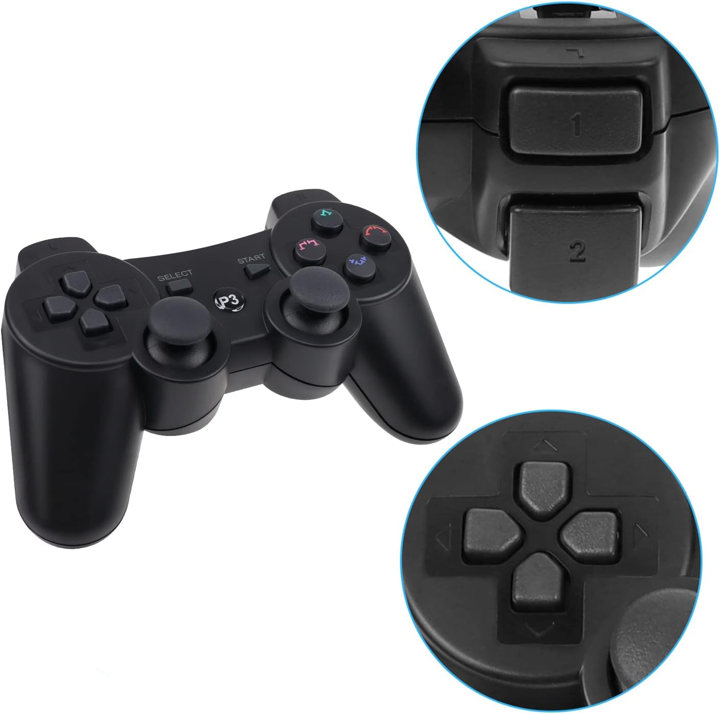 Gaming Consoles & Controllers - Cypin Wireless Controller for PS3 Bluetooth Game Controller Joystick Gamepad Playstation 3 Dual Vibration 6-Axis USB Controller Wireless Joypad (Black) – Bild 6