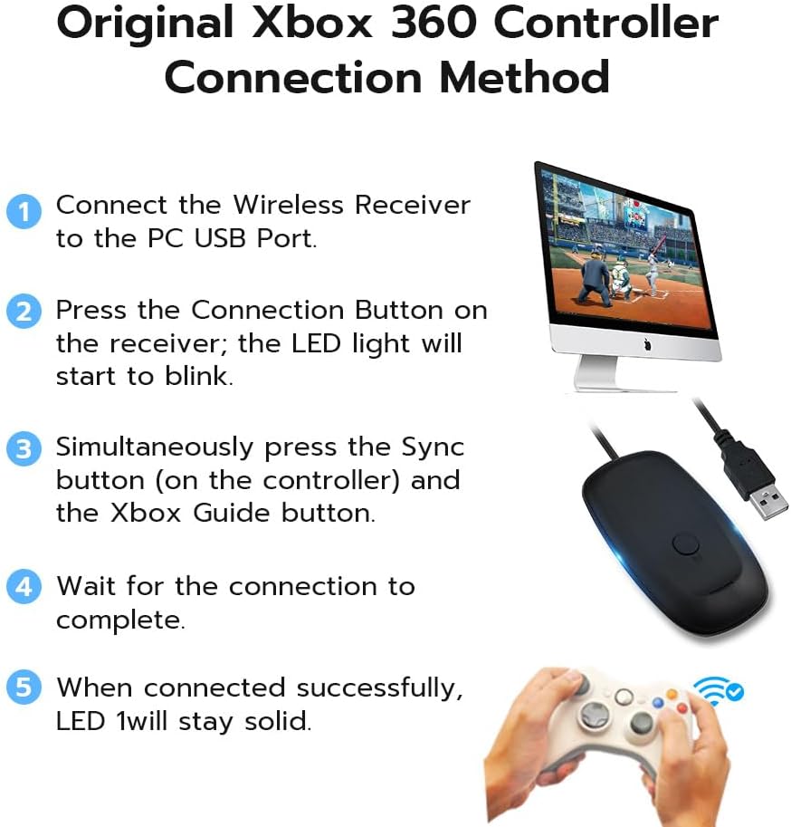 Gaming Consoles & Controllers - Mcbazel Wireless USB 2.0 Gaming Receiver Adapter for Microsoft Xbox 360 Desktop PC Laptop Gaming Black – Bild 5
