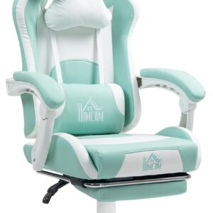 Gaming Chairs – HOMCOM Gaming Chair, Ergonomic Gamer Chair with Lumbar Support, Footrest, Gaming Chair with Cat Ears, Pillow, Height Adjustable Office Chair with Reclining Function, Faux Leather, Lake Blue