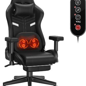 Gaming Chairs – Douxlife Gaming Chair with Kneading Massage and Heating Function, Ergonomic Office Chair with Footrest, 90°-175° Adjustable, Padded 2D Armrests, Gamer Chair PC Chair, 181 kg, Black