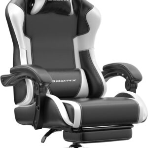 Gaming Chairs – Dowinx Gaming Chair Office Chair Massage Gaming Chair with Height-Adjustable Linkage Armrests, Ergonomic Gamer Chair with Footrest, Padded Gaming Chair 150° Tilts up to 180 kg, White