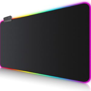 Gaming Tastatur & Maus – Gaming Mouse Mat RGB Mouse Pad 900 x 400 mm XXL Extra Large with 14 Lighting Modes 7 LED Colours Waterproof Non-Slip for Computer PC Laptop Keyboard Professional Gamers Black