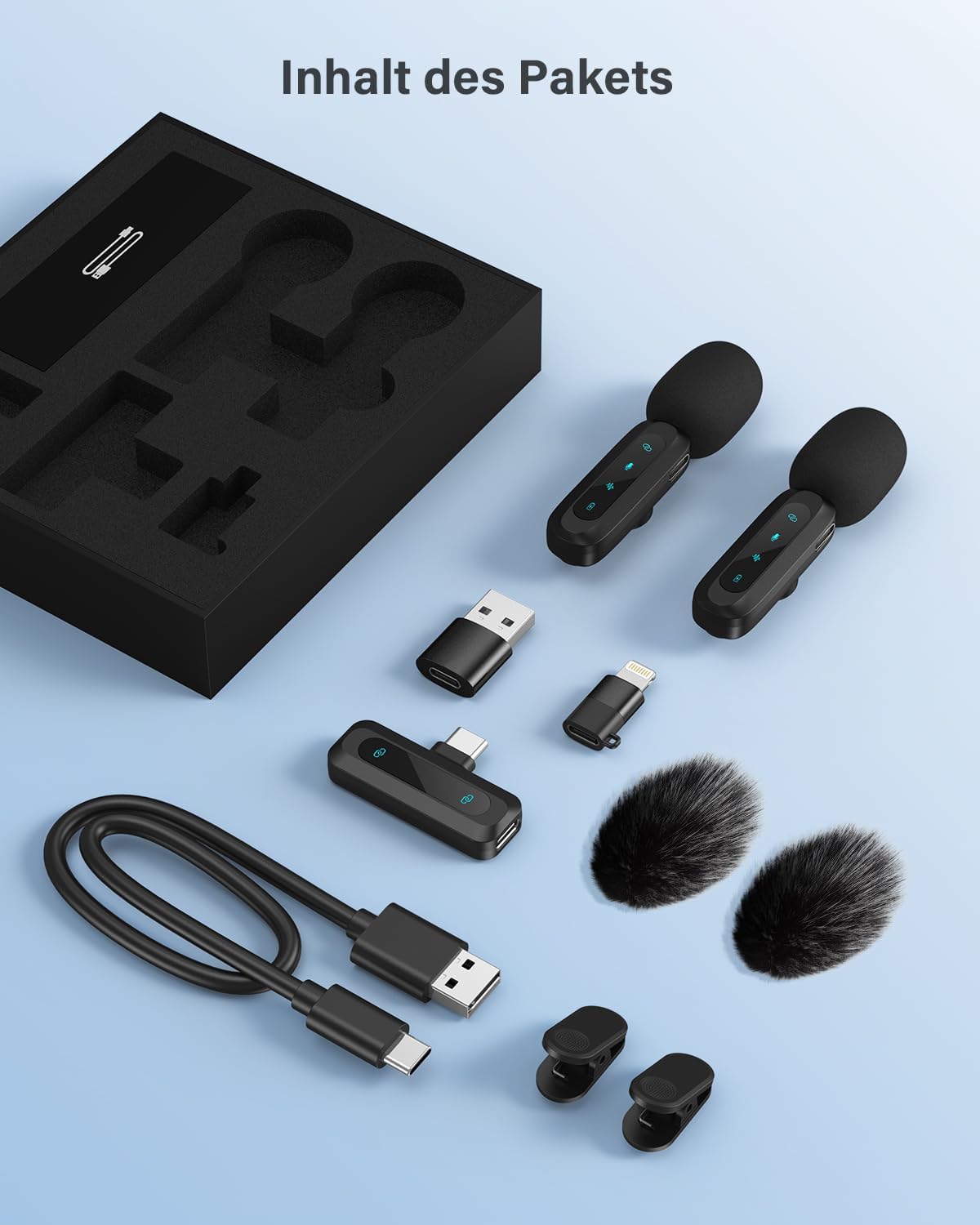 Streaming-Equipment - Wireless Lavalier Microphone for iPhone, iPad, Android Phone, 2-Pack Mini Noise Cancelling Microphone Auto Pairing and Mute and Reverb for Vlogging Video Recording TikTok YouTube – Bild 9