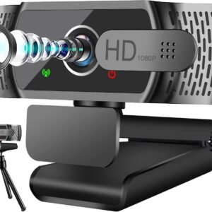 Streaming-Equipment – Full HD1080P Webcam with Microphone, Automatic Light Correction, USB PC Webcam with Cover, 110° Wide Angle, PC Camera for PC, Laptop, Computer, Linux, Mac
