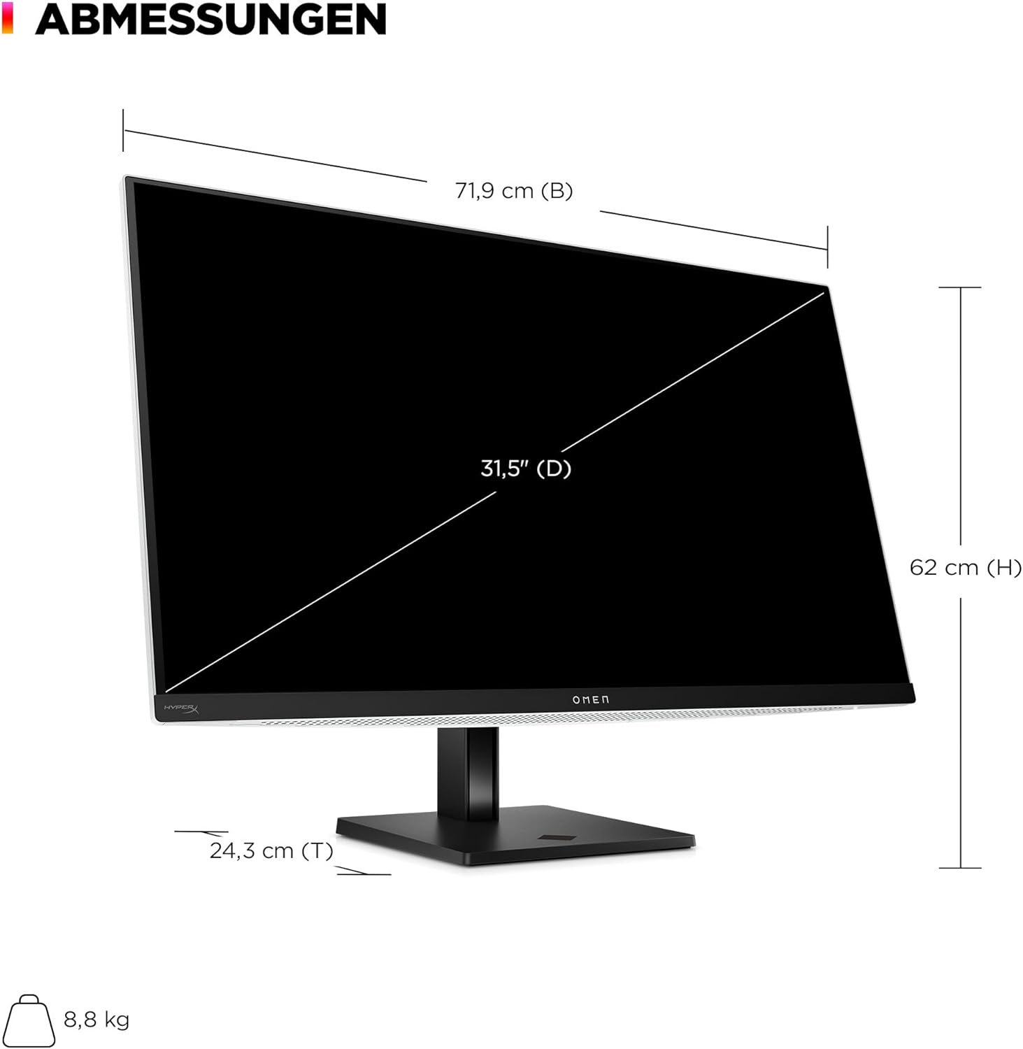 Gaming PC & Gaming Monitors - HP Omen Transcend Gaming Monitor with 240 Hz, 31.5 Inch 4K UHD OLED, 0.03 ms Response Time, HyperX Audio, aRGB Lighting, Adjustable Base, Omen Tempest Cooling, OSD Button, USB-C, White – Bild 4