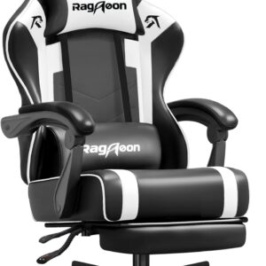 Gaming Chairs – Gaming Chair Gamer Chair – Ergonomic Gamer Chair with Footrest Headrest and Lumbar Support Height Adjustable Padded Gaming Chair 150 kg Load Capacity PC Chair Swivel Chair Black