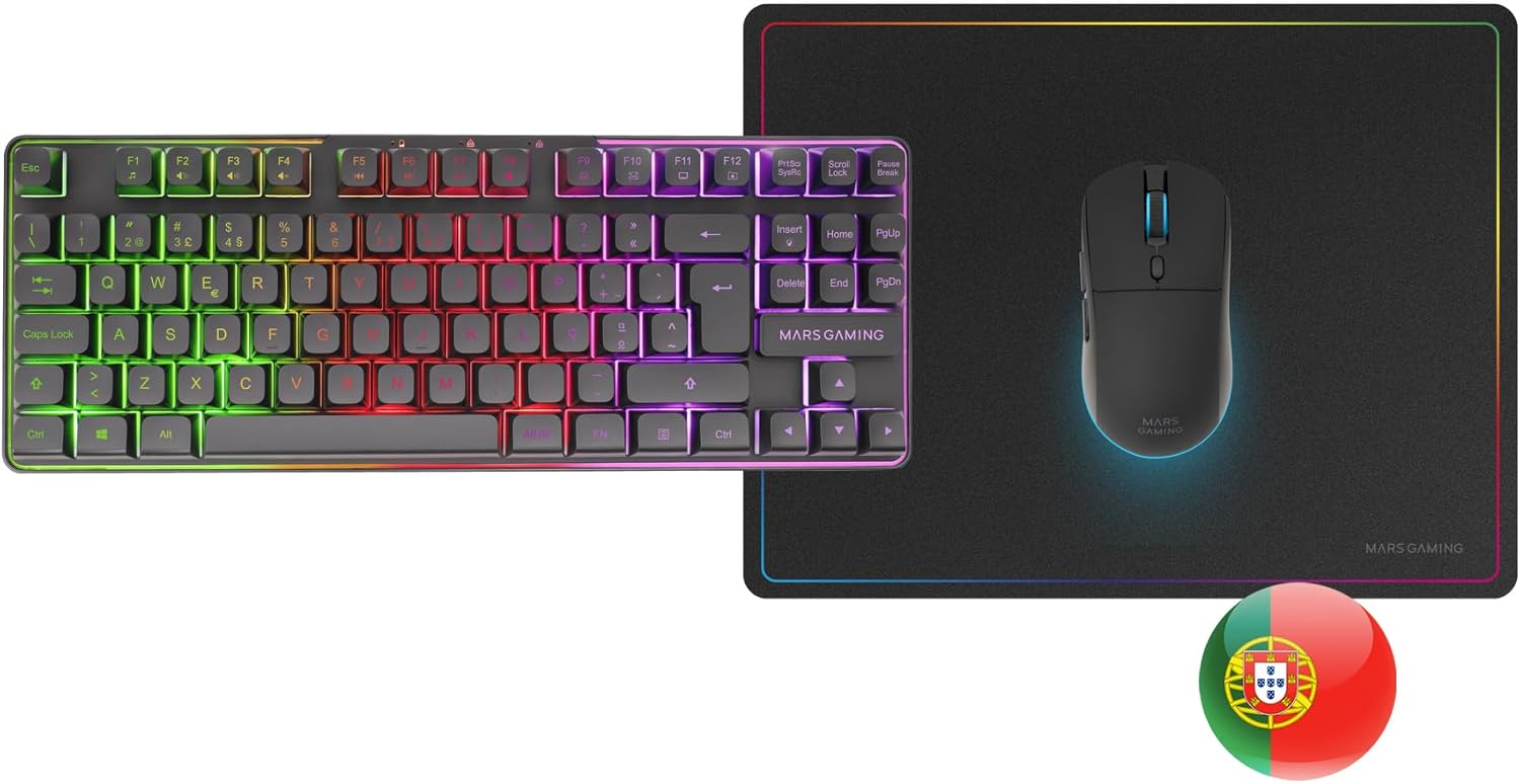 Gaming Tastatur & Maus - Mars Gaming MCPWTKL, Wireless Gaming Combo, DualPro Link 2.4GPRO Technology, TKL FRGB Rainbow Keyboard + RGB 3200DPI Mouse HUANO Switches + Non-Slip 360 x 260 mm Mouse Mat, Black, Portuguese – Bild 6